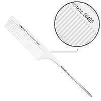 Расчёска - гребень для волос Carbon T&G c металлической ручкой Белый 06400 (barber, стрижка, укладка, барбер)
