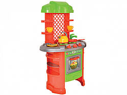 Дитяча ігрова кухня з духовкою плитою посудом, колір жовтогарячий для дітей від 3 років