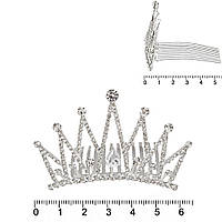Диадема на гребне серебристая с стразами