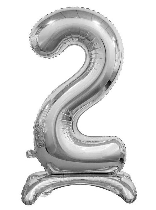 Фольгована куля цифра "2" на підставці в пакованні. Колір: Срібло. Розмір: 80см.