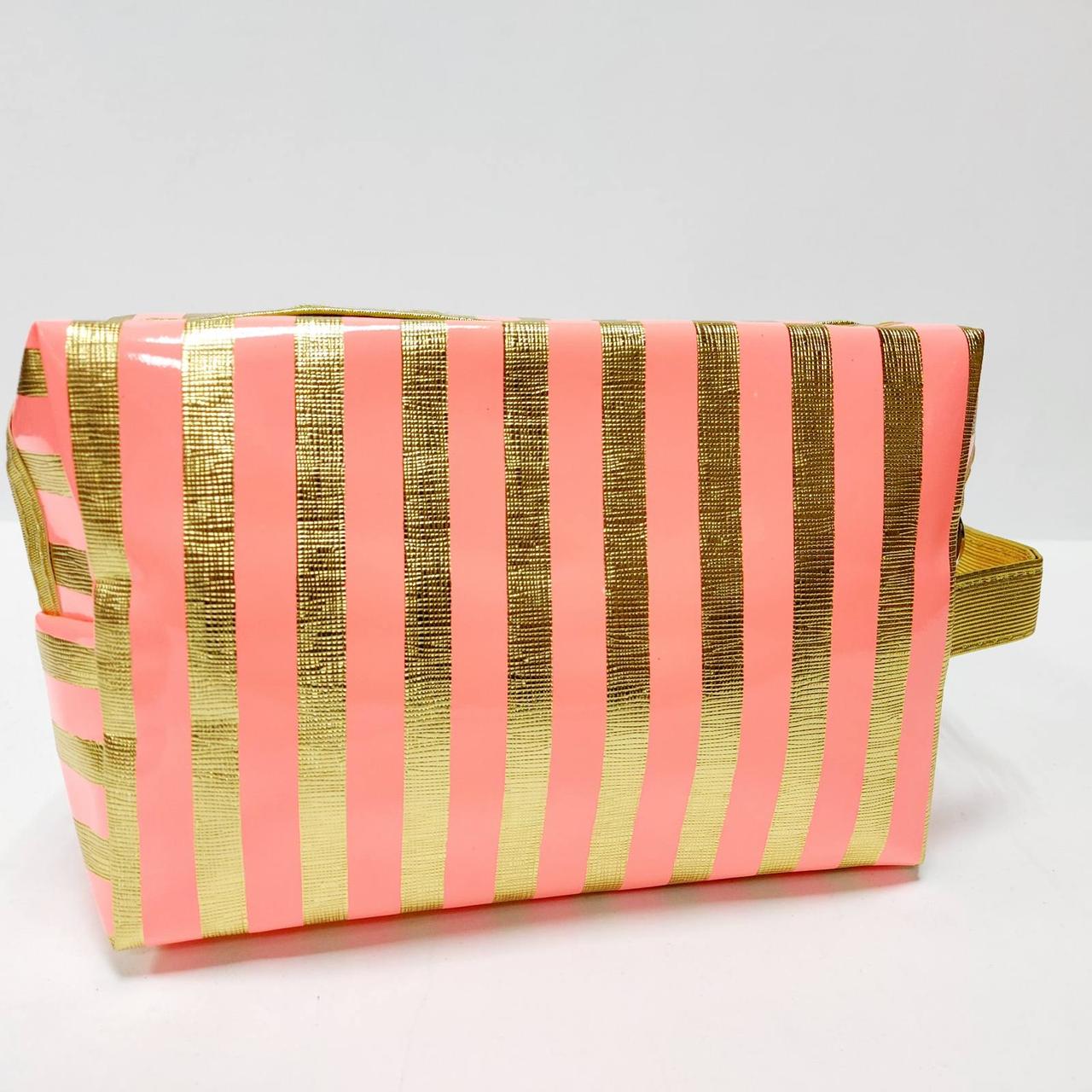 Косметичка в смужку форма бочок із ручкою, фото 1