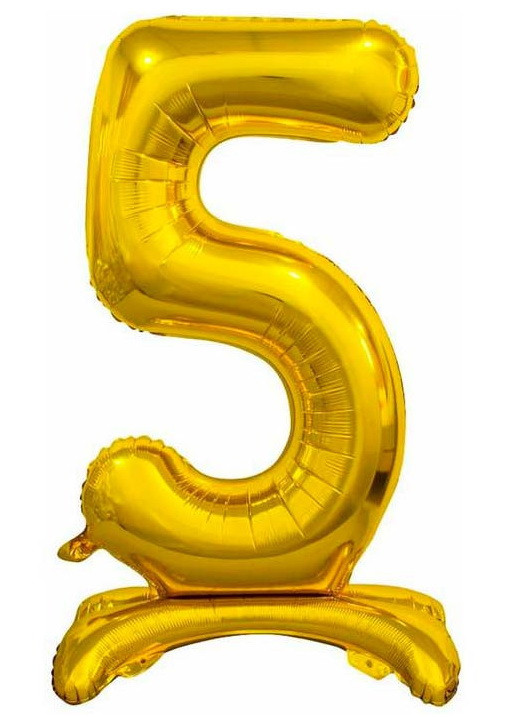 Фольгована куля цифра "5" на підставці в пакованні. Колір: Золото. Розмір: 80см.