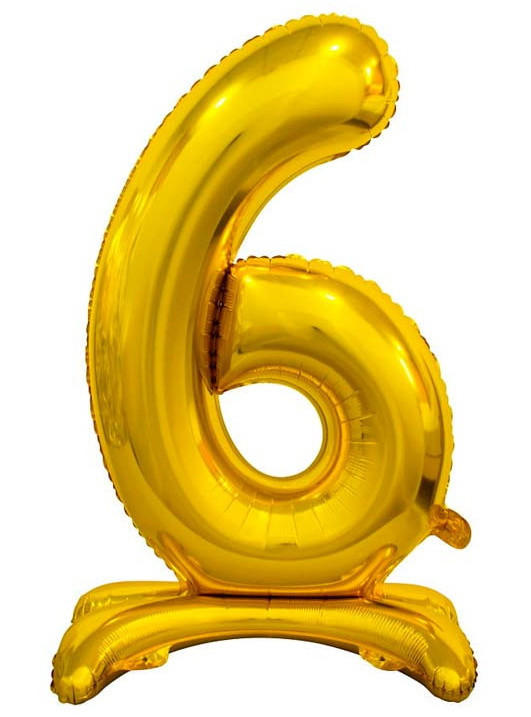 Фольгована куля цифра "6" на підставці в пакованні. Колір: Золото. Розмір: 80см.