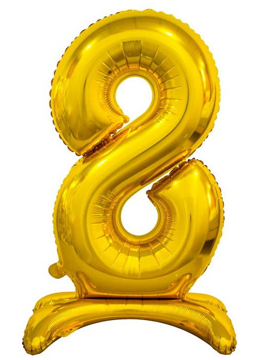 Фольгована куля цифра "8" на підставці в пакованні. Колір: Золото. Розмір: 80см.