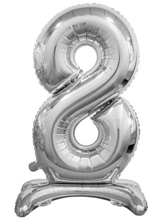 Фольгована куля цифра "8" на підставці в пакованні. Колір: Срібло. Розмір: 80см.