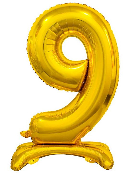 Фольгована куля цифра "9" на підставці в пакованні. Колір: Золото. Розмір: 80см.