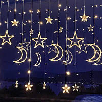 Гирлянда светодиодная с Новогодними фигурами Штора Луна Звезда 2.5м 138 LED тип света Тёплый белый