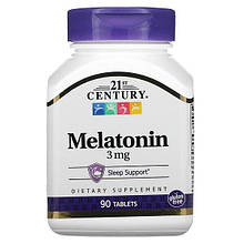 Мелатонін 3 мг 90 таб снодійне, поліпшення якості сну антиоксидант 21st Century USA