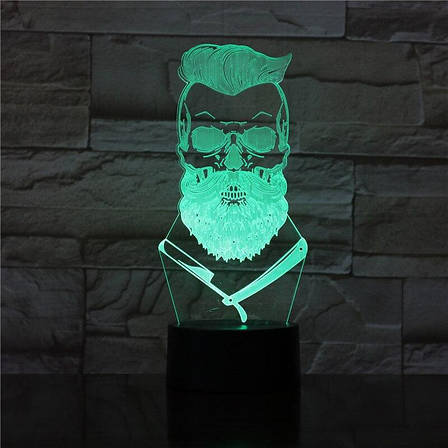 3D світлодіодний світильник Barber Skull. LED світильник для барбершопу, 7 кольорів, фото 1