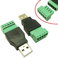 Перехідник USB 2.0 Type-A штекер тато — клемники 5pin, 101909