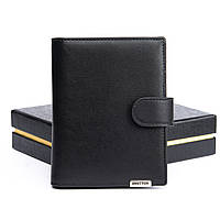 Кожаный кошелек мужской черного цвета BRETTON классическое портмоне для мужчины из натуральной кожи