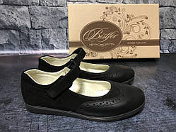 Натуральні туфлі для дівчаток чорного кольору на липучці, Bistfor, Бістфор, Україна