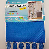Шторка тканевая для ванной и душа с кольцами 180х180 см Пика текстильная синяя SHOWER CURTAIN