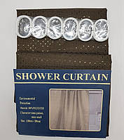 Шторка тканевая для ванной и душа с кольцами 180х180 см Пика текстильная коричневая SHOWER CURTAIN