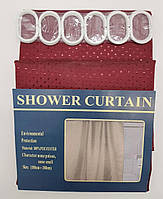 Шторка тканевая для ванной и душа с кольцами 180х180 см Пика текстильная бордовая SHOWER CURTAIN