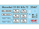 Пластикова модель 1/35 ICM 35467 німецький вантажний автомобіль Henschel 33 D1 Kfz.72,, фото 2