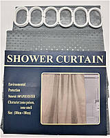 Шторка тканевая для ванной и душа с кольцами 180х180 см Пика текстильная тёмно-серая SHOWER CURTAIN