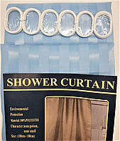 Шторка тканевая для ванной и душа с кольцами 180х180 см Полоска текстильная голубая SHOWER CURTAIN