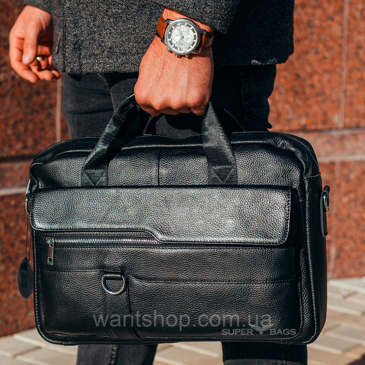 Мужская офисная сумка-портфель из натуральной кожи Tiding Bag 710671-17 черная