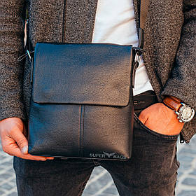 Чоловіча шкіряна сумка месенджер на плече Tiding Bag N722-117 чорна