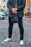 Чоловіча шкіряна сумка з ручкою 19х23х6, барсетка для чоловіка, плечовий месенджер, чорна, фото 2