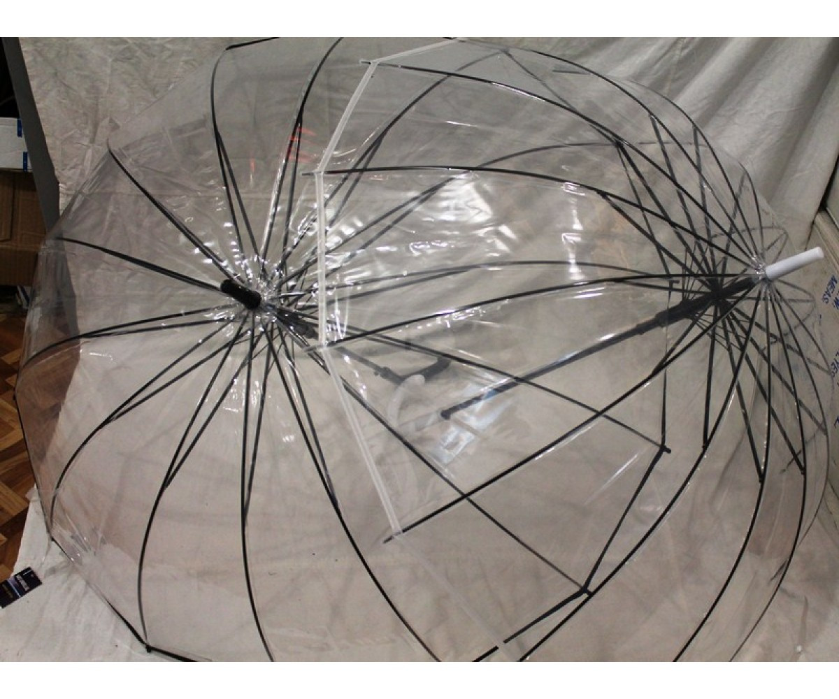 Прозора парасолька тростина 16 спиць із чохлом напівавтомат без малюнка спиці карбон