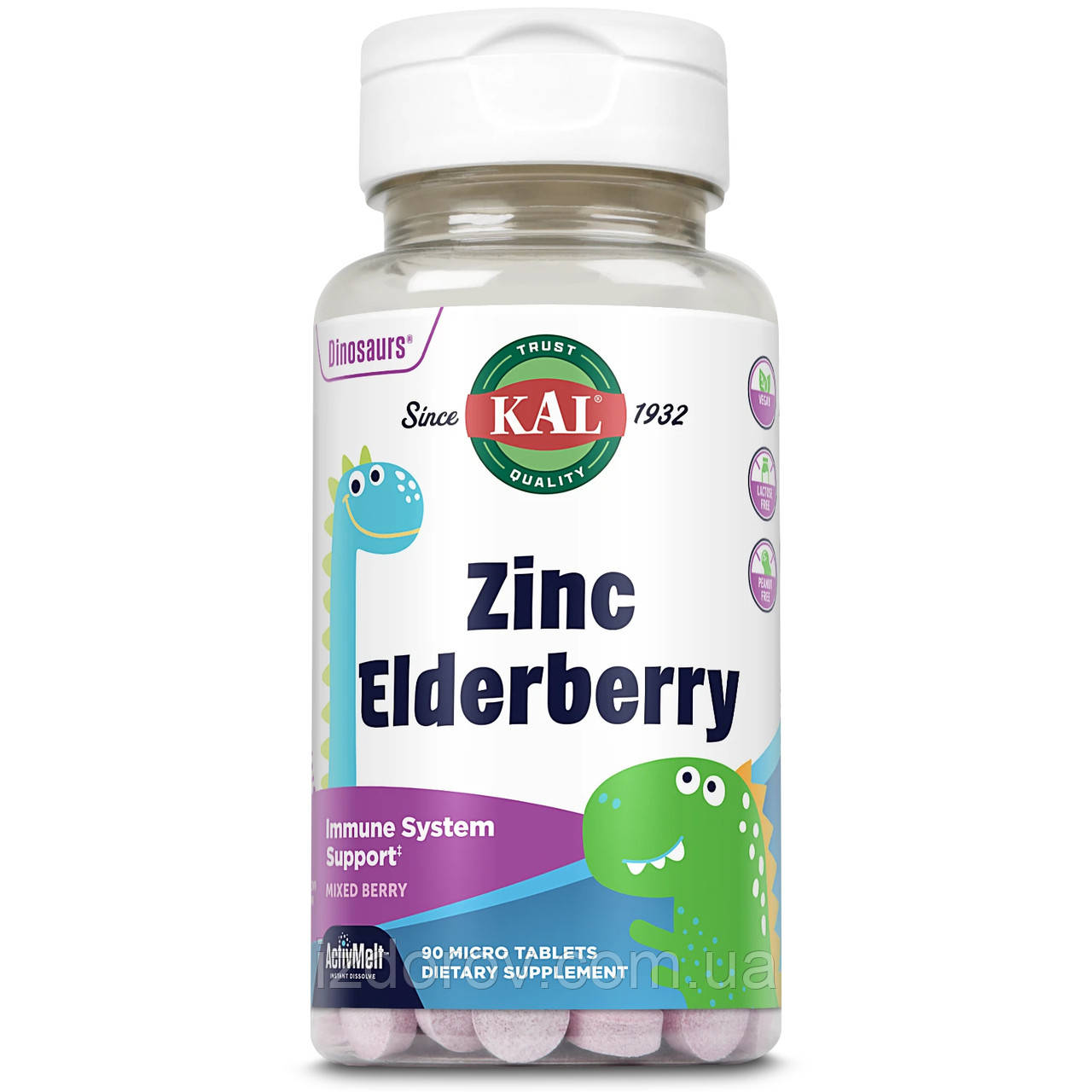 Цинк і Бузина для дітей KAL Zinc Elderberry ActivMelt смак ягід 90 мікротаблеток