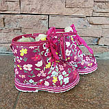Черевики дитячі зимові в квіточку на блискавці і шнурках, фото 2