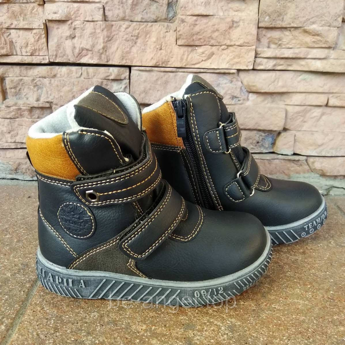 Черевики для хлопчика темно-сині, ззаду коричнева вставка ДШ, фото 1