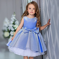 Платье голубое блестящее нарядное для девочки за колено. Размер 110.