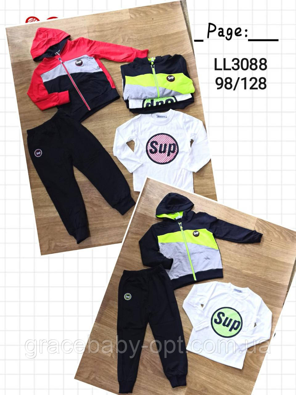 Спортивний костюм 3 в 1 для хлопчика оптом, Sincere, 98-128 см, № LL-3088