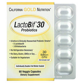 Пробіотики LactoBif 30 Probiotic California Gold Nutrition 30 млрд КОЕ 60 рослинних капсул
