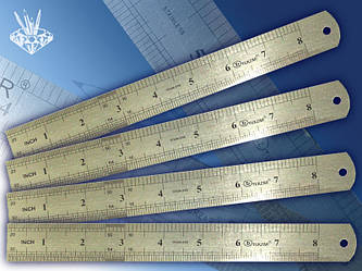 Лінійка двостороння металева 20 см, подвійна шкала.