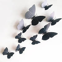 Объемные 3D бабочки на стену (обои) для декора (черные)
