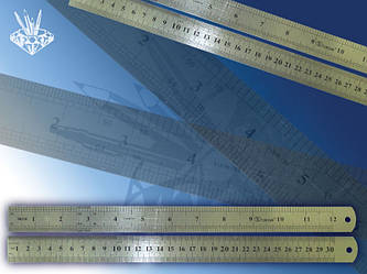 Лінійка двостороння металева 30 см, подвійна шкала.