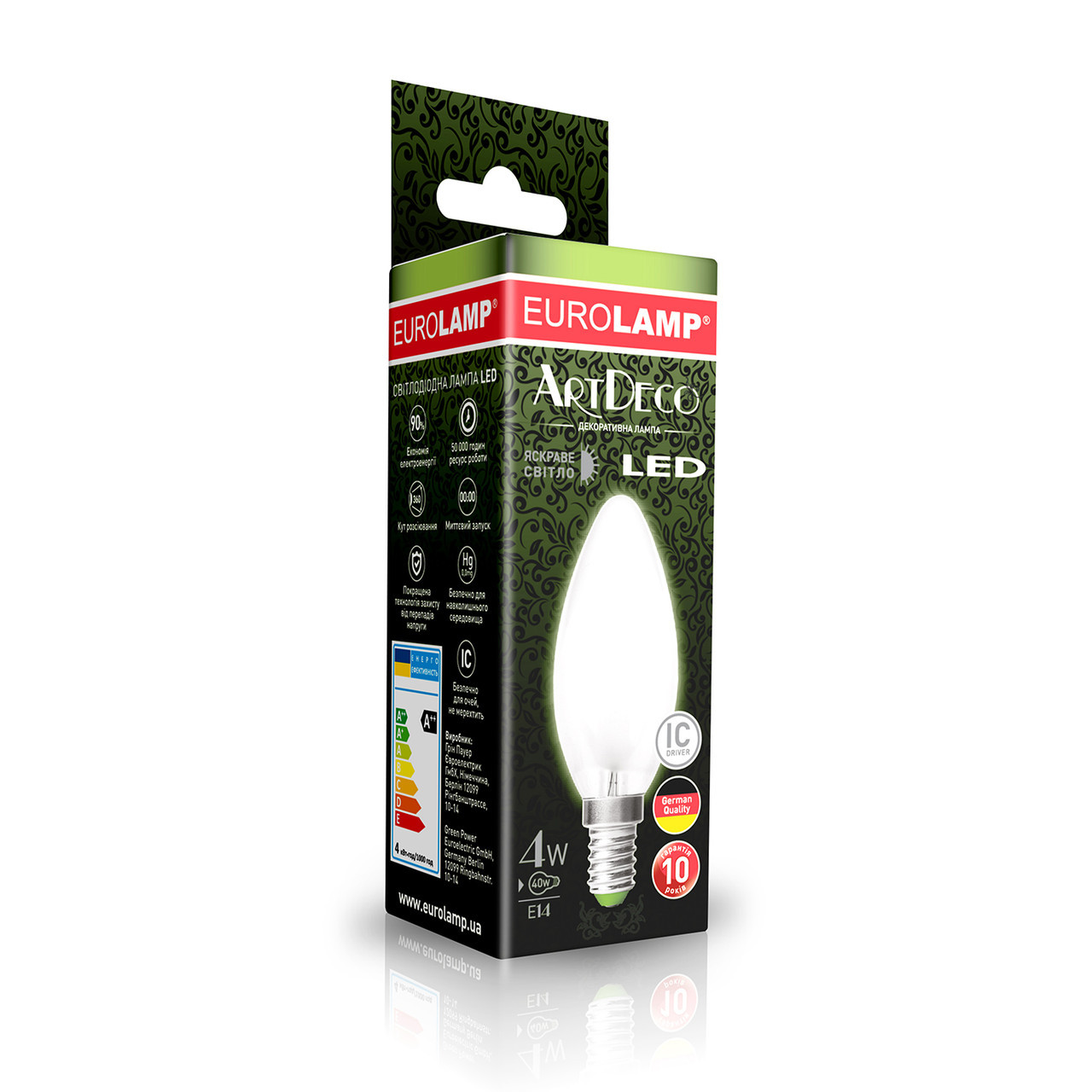 EUROLAMP LED Лампа Свічка ArtDeco 4W E14 4000K (матова) 4260410488300