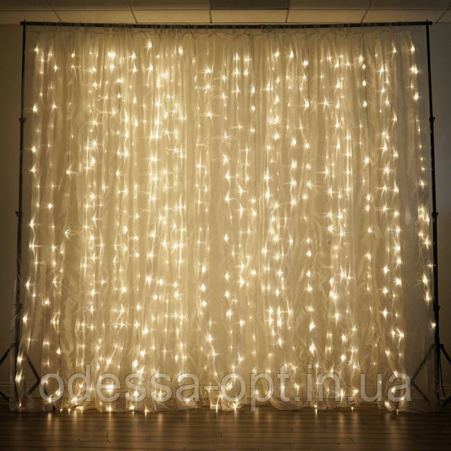 Xmas гірлянд (Штора) 3M*3M) 300 led WW-9 Теплий Біла (Copper) на мідному дроті
