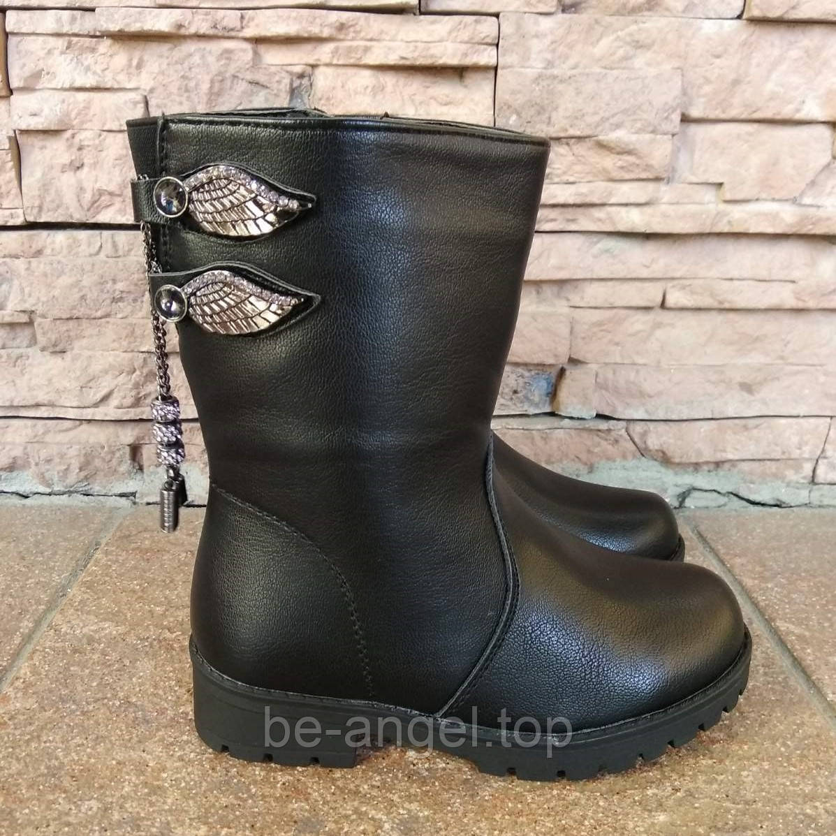 Чоботи чорні з крилами в каменях ззаду ДШ, фото 1
