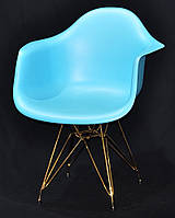 Кресло Leon GD-ML голубой 52 на золотых металлических ножках, Eames DAR Armchair