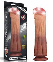 Реалістичний силіконовий фалоімітатор із присоскою Dual-Layered Platinum Silicone Nature Cock 12" Brown