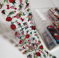 Набор фольги для дизайна ногтей 10 шт по 50 см Новый год Зимняя тема Елки Снеговик Снежинки