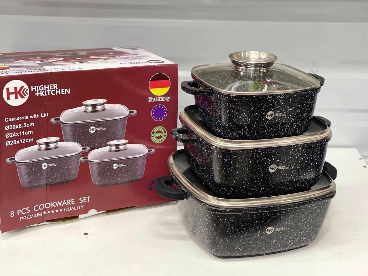 Набір каструль Higher Kitchen HK-302 Чорні з гранітним антипригарним покриттям