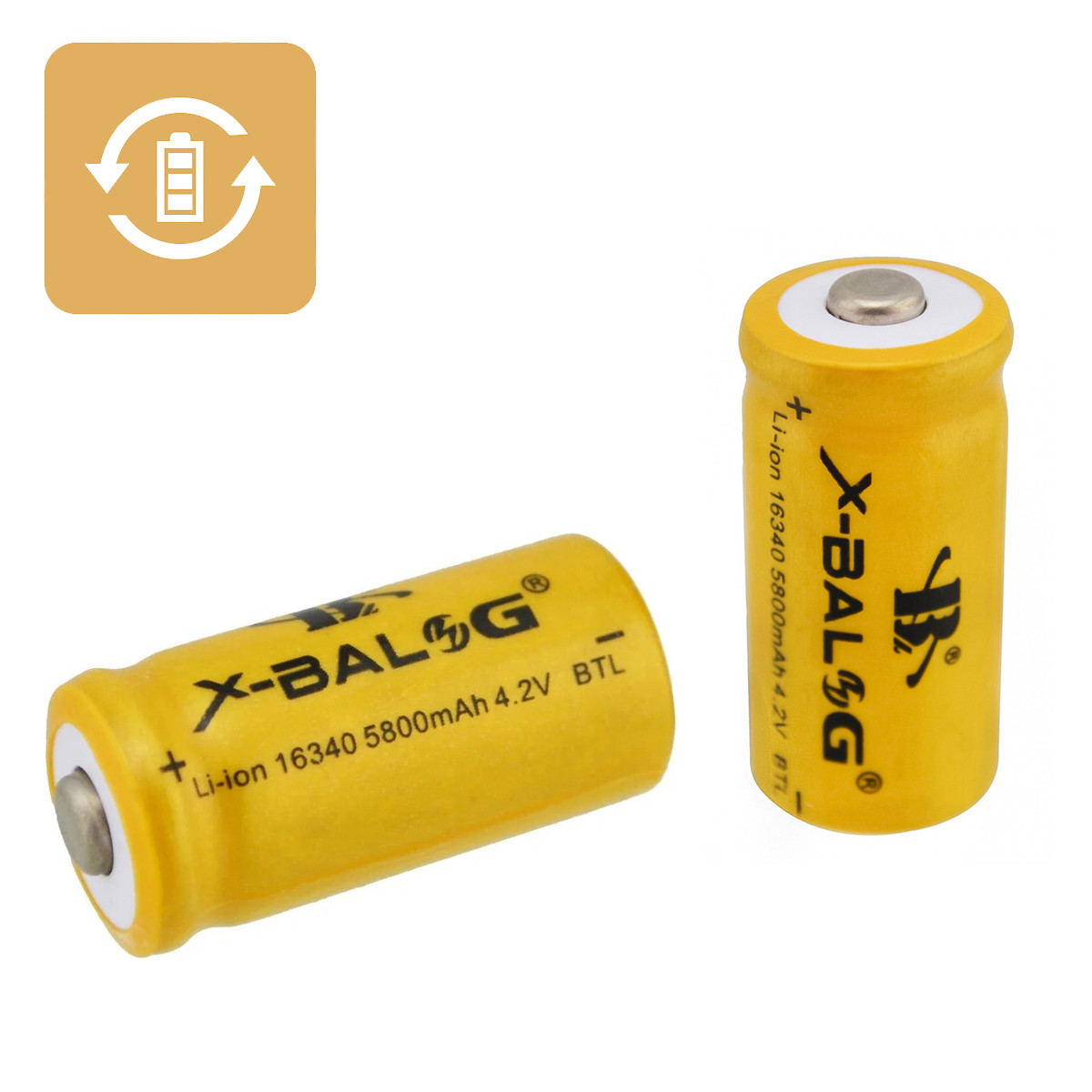 Аккумуляторные батарейки 16340 X-Balog 5800mAh 4,2V CR123 Li-Ion перезаряжаемые аккумуляторы для фонарика (GK) - фото 1 - id-p1534808839