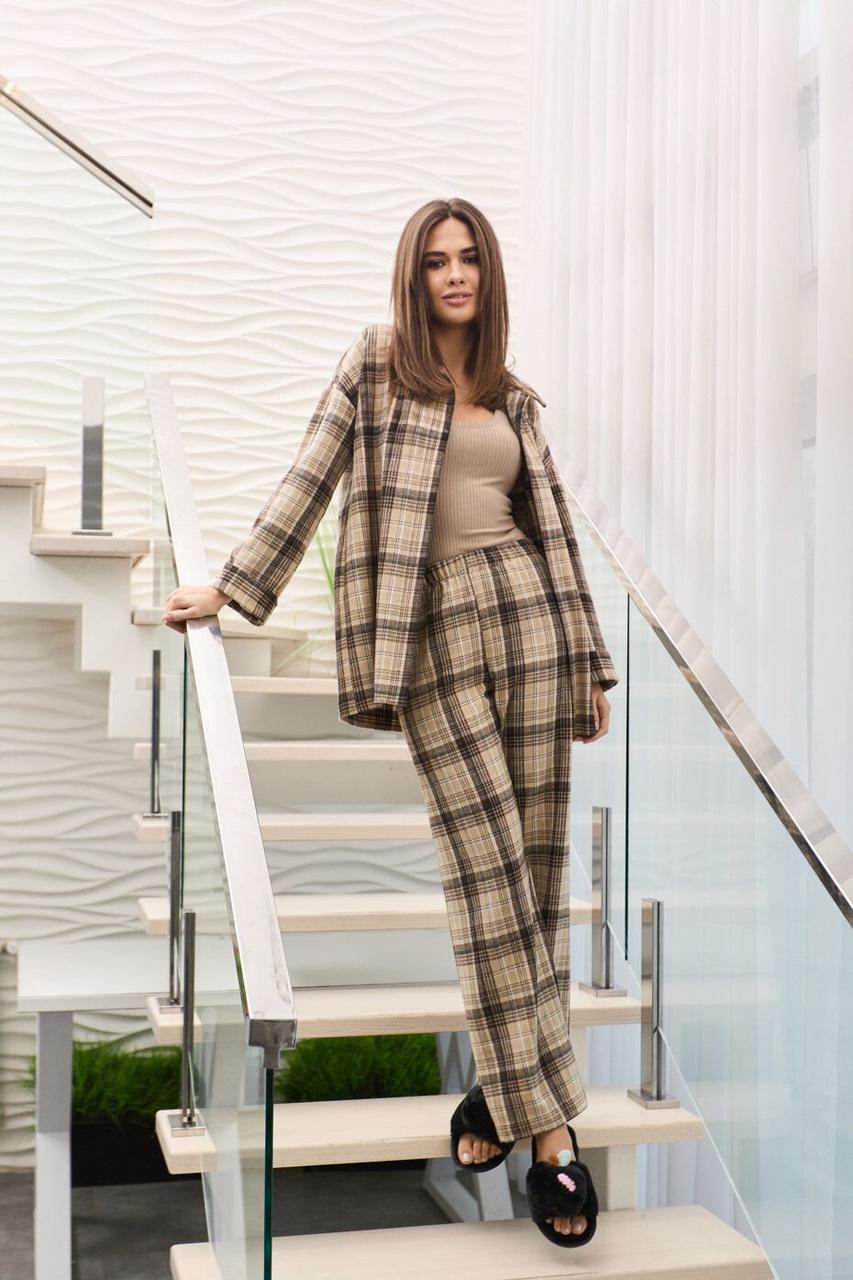 Домашній костюм в клітку, що складається з укороченого халата і штанів 42-48 розмір різні кольори, фото 1