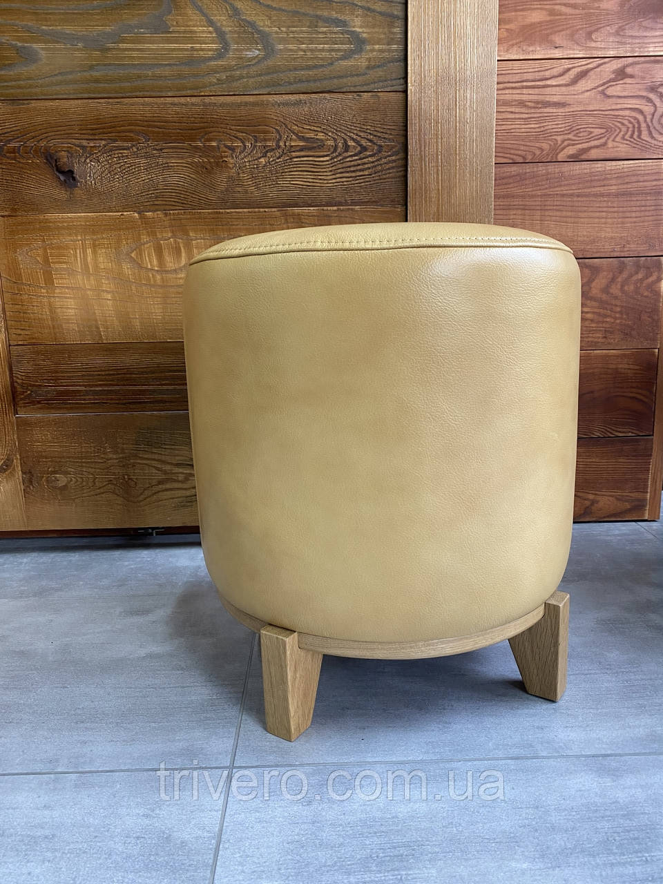 Пуф круглий із натуральної шкіри, фото 1