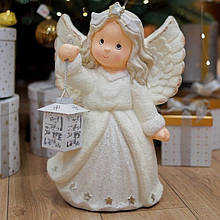 Новорічна іграшка з підсвічуванням "Ангел з ліхтариком" 42х35х20 см (кераміка)
