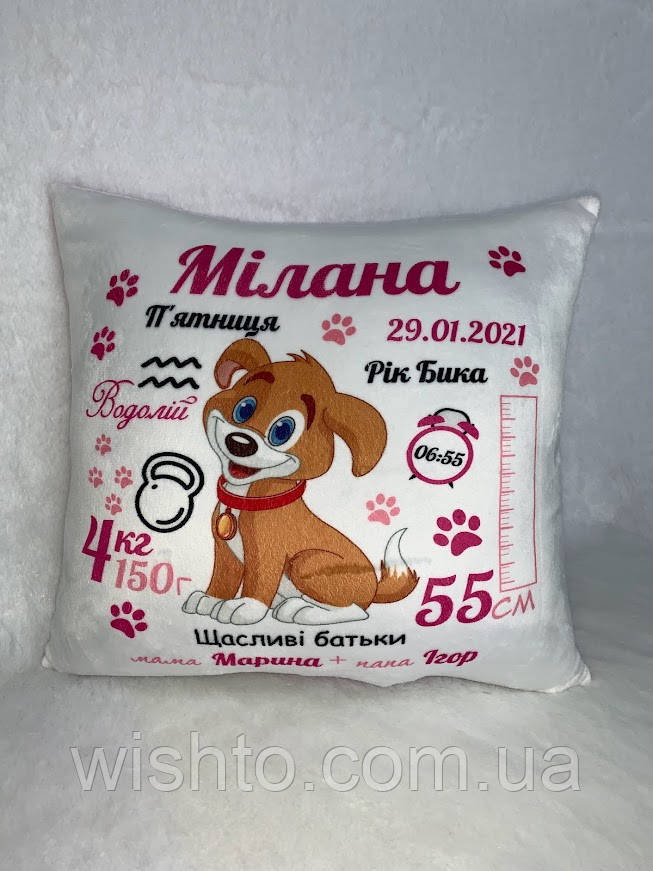 Іменна дитяча подушка метрика