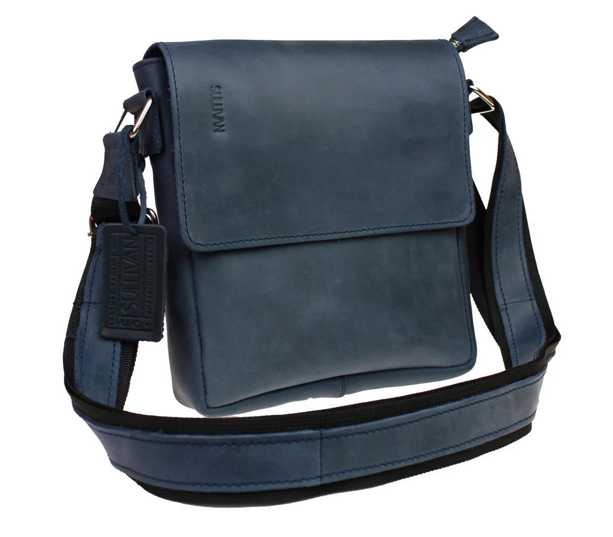Мужская Кожаная Сумка Через Плечо Планшет Мессенджер с Клапаном Синяя ...