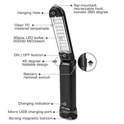 Ліхтар світлодіодний (Micro USB 5V) TOPTUL JJAT0105, фото 1
