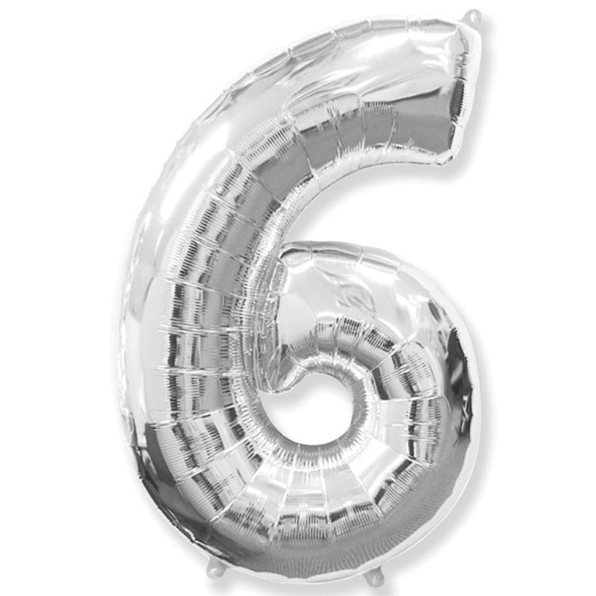 Фольгована велика повітряна кулька цифра "6" Flexmetal Срібло Silver 32" 81 см